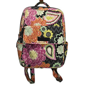 Vera Bradley Backpack Ziggy Zinnia Bookbag Black Pink Floral Quilted Collectible